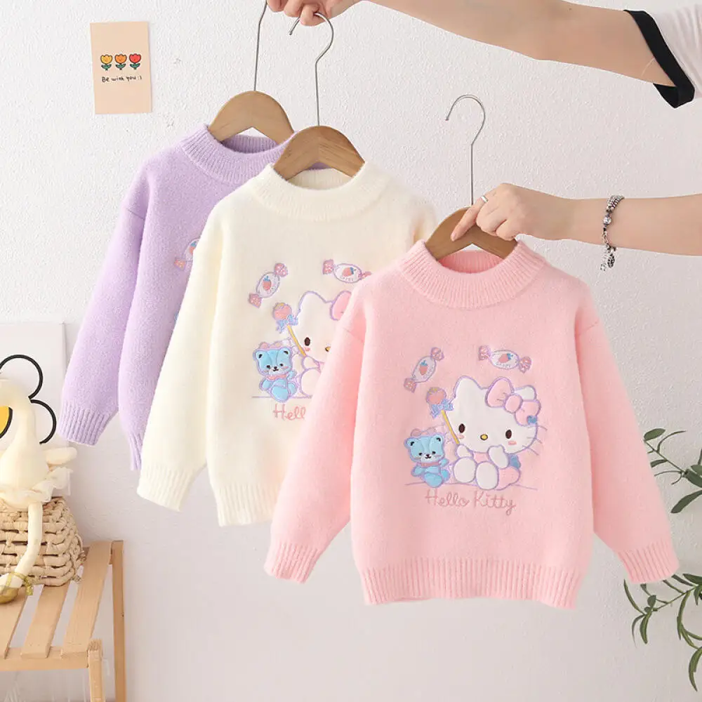 

Sanrio Hello Kitty Kids Sweater Autumn Winter Pullover Girls Knitted Top Sweater Round Neck Cartoon Baby Children's Clothing