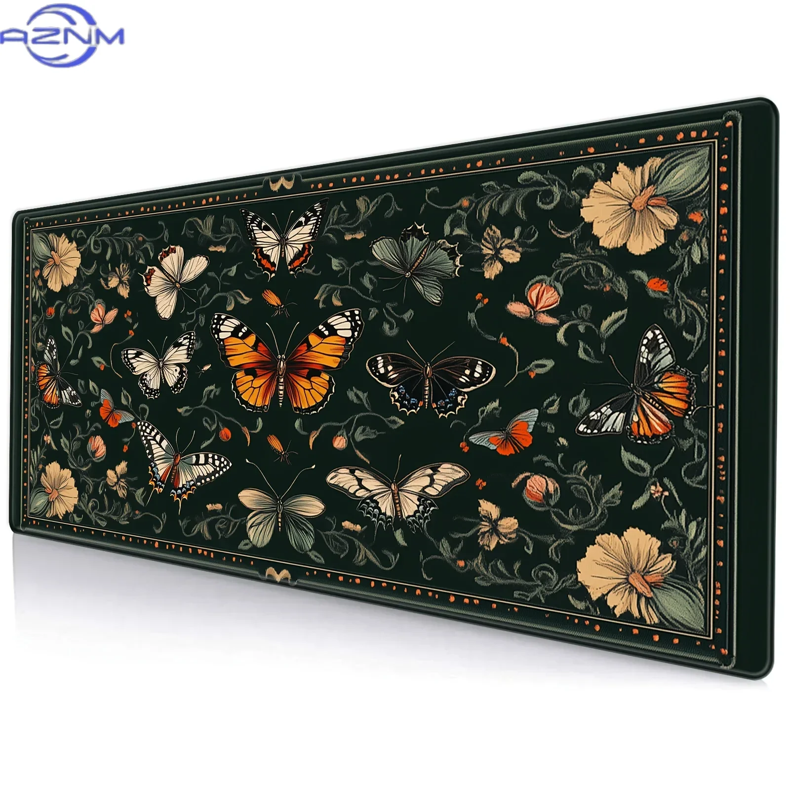 Printed green floral desk MATS with bright butterflies and urban landscapes, anti-slip rubber mouse pads and keyboard for office
