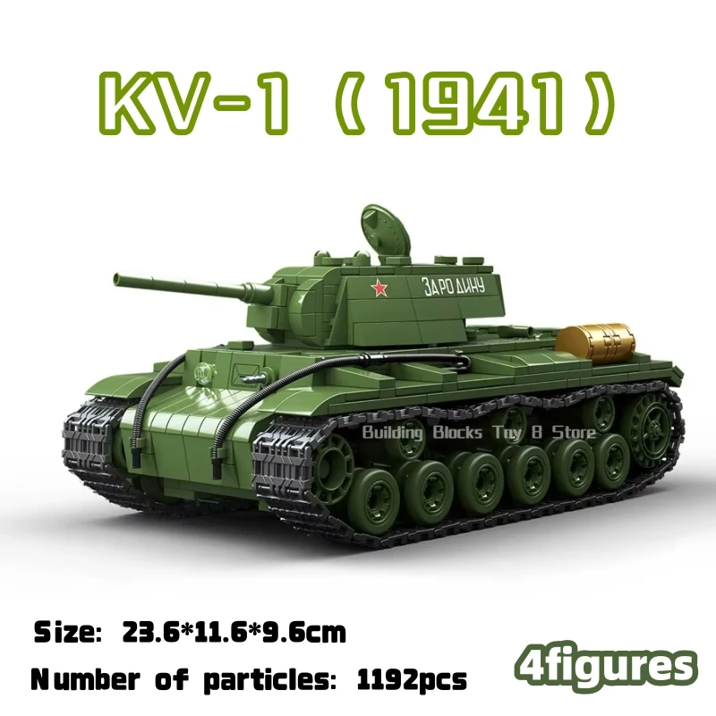 1192PCS WW2 Military Series Classic KV-1 (1941) Schwerer Panzer Modell Kompatible Sammlung Bausteine Ziegel Spielzeug für Jungen Geschenke