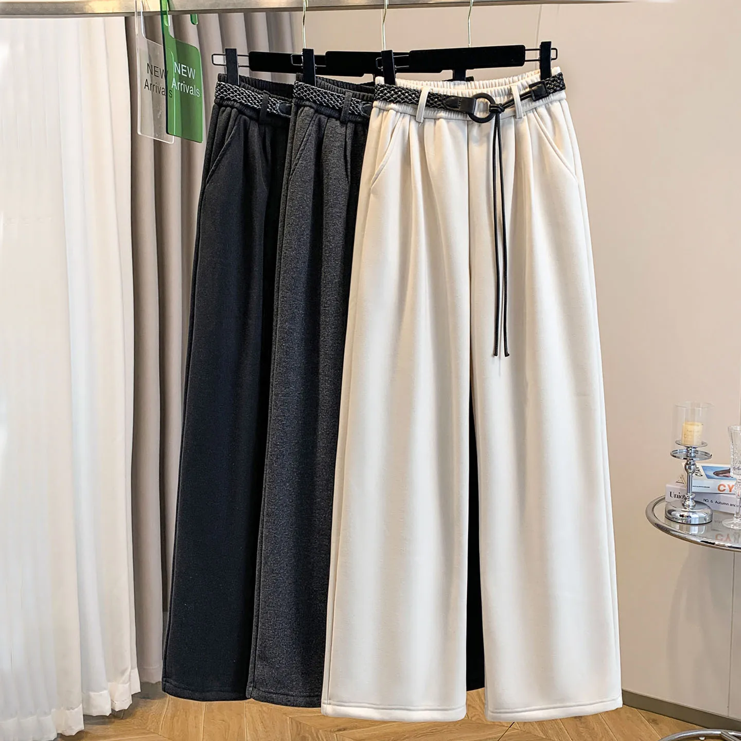 

Широкие брюки Thiened Fce для женщин, зимняя верхняя одежда, с высокой талией, вязаные, в корейском стиле, для повседневной носки, с асимметричным деталейным дизайном