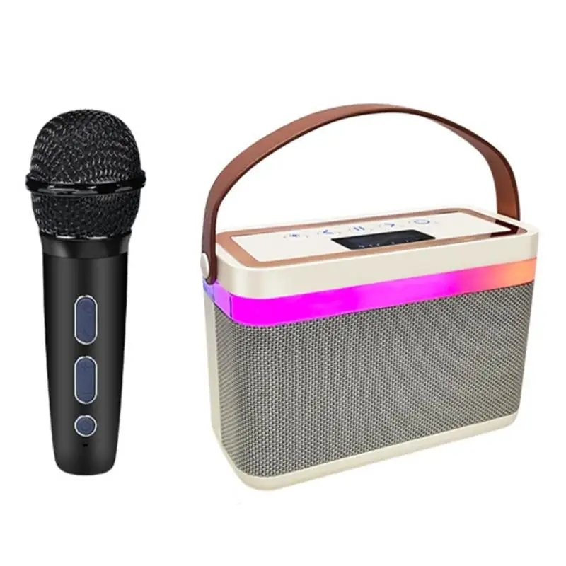 Portable Bluetooth-compatible Speaker Desktop Loudspeaker with Single Microphone Handheld Mic for Home Gathering KTV