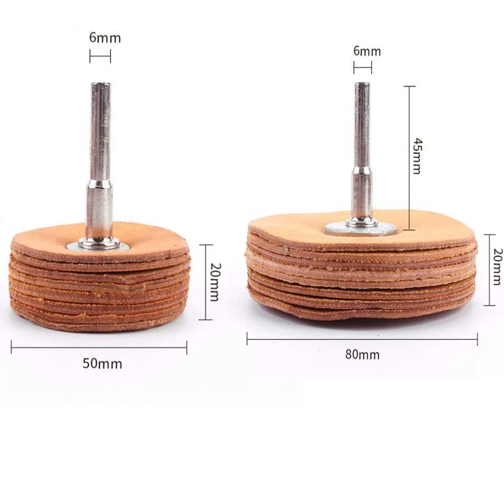 6mm Shank 50mm 80mm Leather Buffing Wheel For Jade Necklace Ring Bracelet Polishing Grinding Sanding Rotary Tool Parts