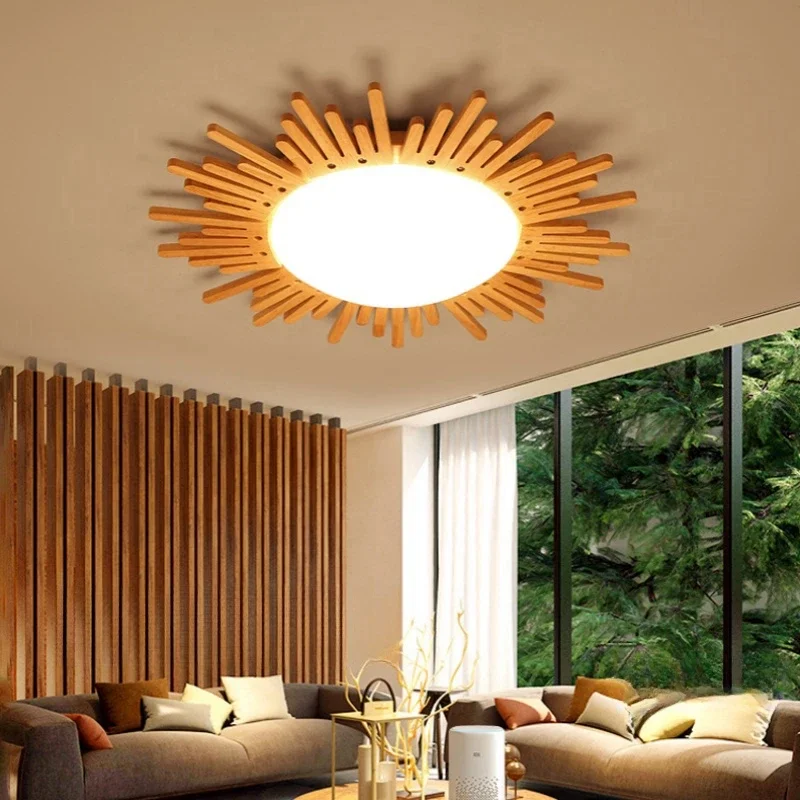 Bedroom Light Creative Sunflower LED Ceiling Light Modern Personalized Warm Romantic Master Bedroom Light Japanese Wooden Light