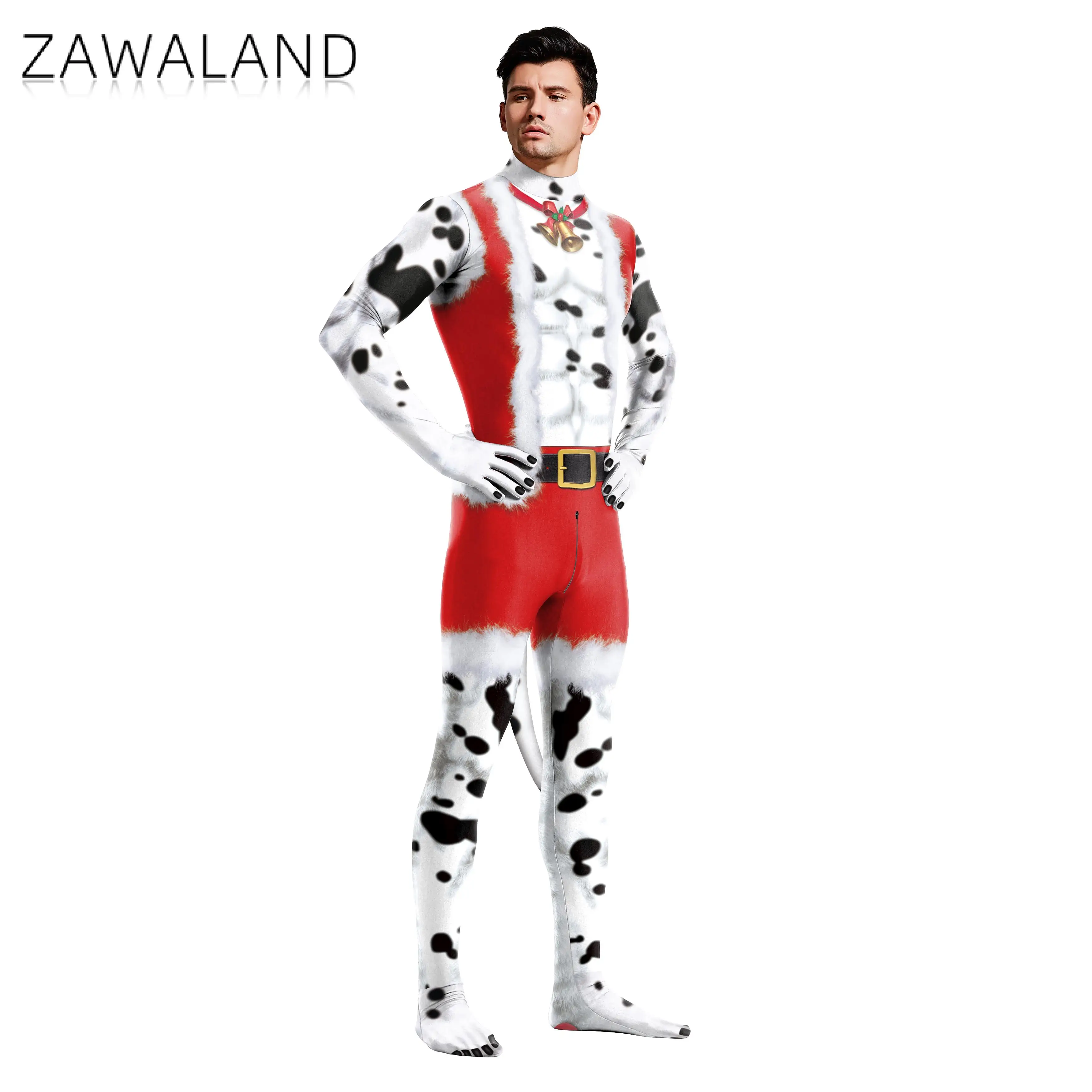 Zawaland disfraz de Papá Noel para hombres y mujeres, traje de Cosplay de Navidad, Catsuit Sexy Zentai, Bodyuist, fiesta de vacaciones, ropa para adultos