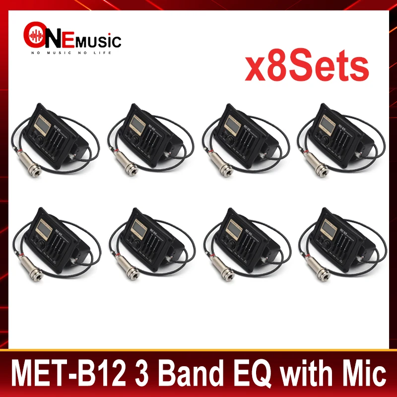 8Pcs MET-B12 3-Band Acoustic Guitar Piezo Pickup with MicroPhone Folk Guitar Tuner EQ System Wooden Guitar Equalizer