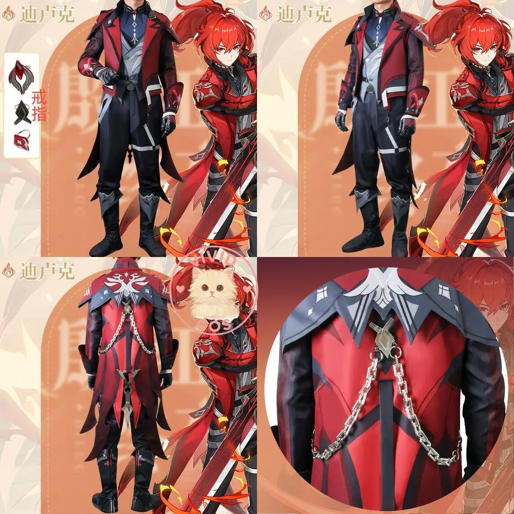 

Hot Sale Genshin Impact Cosplay Costume Game Anime Diluc Role Playing Outfit Full Set for Men Halloween Convention Party Suits