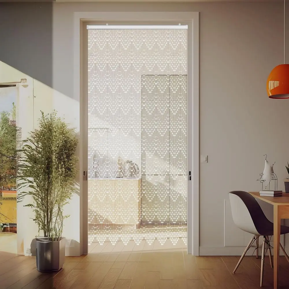 Tirai Manik-manik Pola Gelombang Akrilik Putih, 35,5 x 79, 81 Untai, Pembatas Ruangan Jendela Pintu