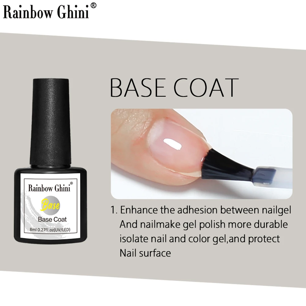 Rg 8ml sem camada de limpeza transparente brilhante revestimento superior para gel polonês semi-permanente uv led arte do prego base casaco resistente a riscos