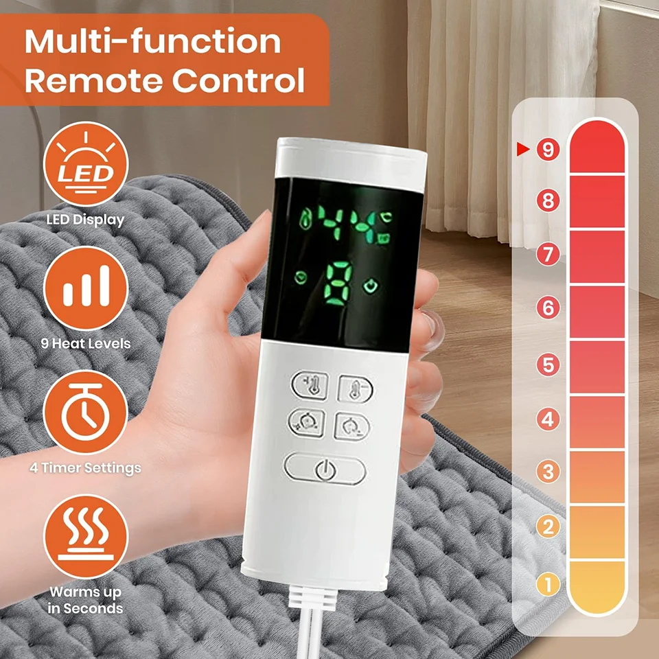Electric Heating Pad Fast Heating Mat for Back Neck Shoulder Winter Warm Blanket Blankets Warmer for Home Office 9 Heat Levels