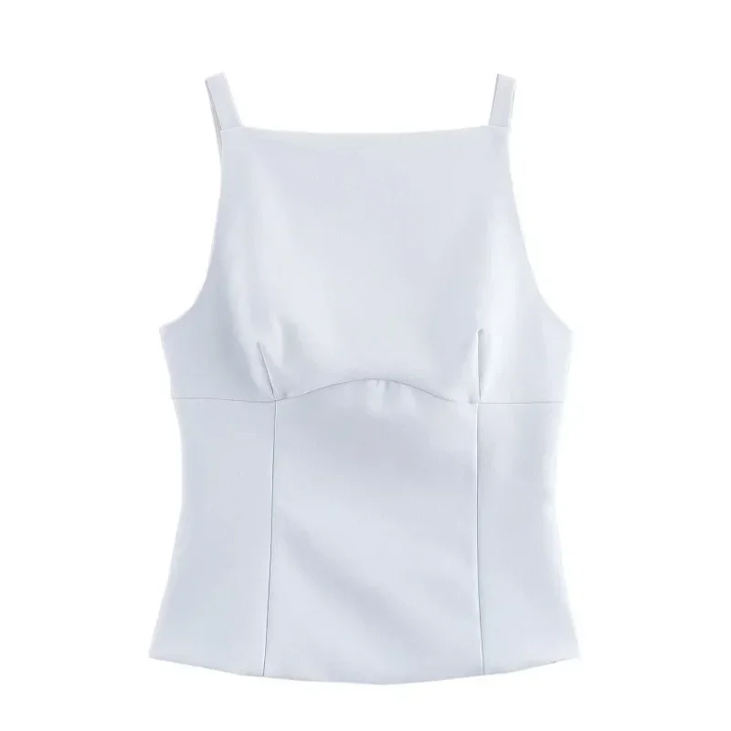 TRAF Bow Backless Crop Top Women Off Shoulder Sleeveless Top Female Summer 2024 Short Tank Tops Woman Sexy Tanks & Camis