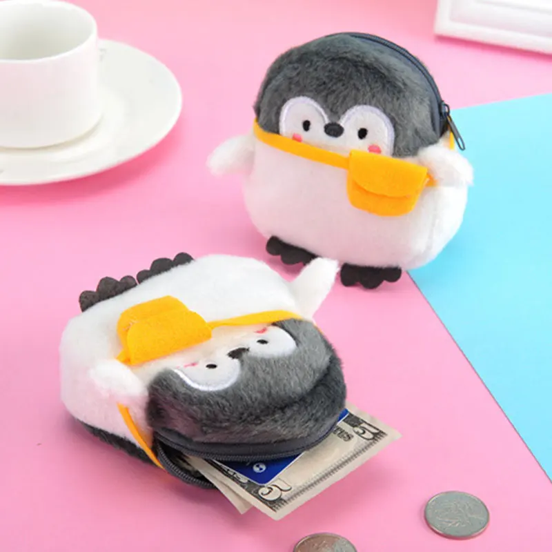 Cute Plush Coin Purse Penguin Animal Coin Purse Zipper Coin Purse USB Wired Headset Mini Bag Key Bag Children's Birthday Gift