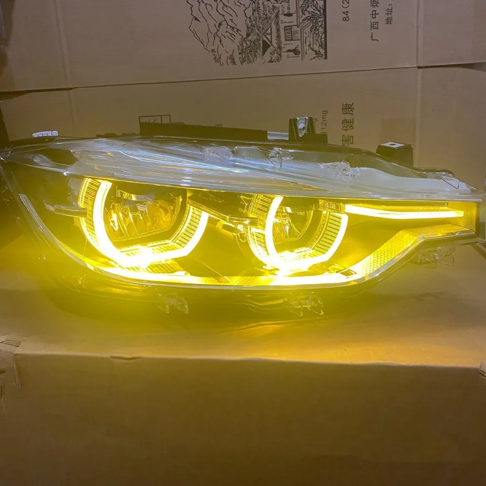 BMW 3シリーズ用LEDカーヘッドライト,エンジェルアイ,明るい黄色,f30