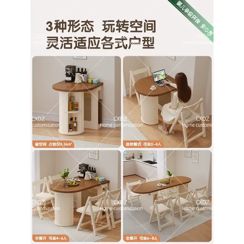Foldable Solid Wood Dining Table for Small Apartments Space Saving Wall Mounted Bar Island Table with Storage Compact