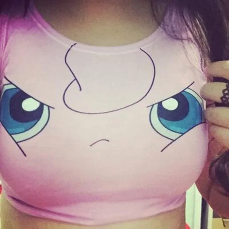 Pokemon potwory styl Harajuku krótki Top moda kobiety Cosplay kieszeń Jigglypuff Charmander podkoszulki seksowna krótka kamizelka bez rękawów