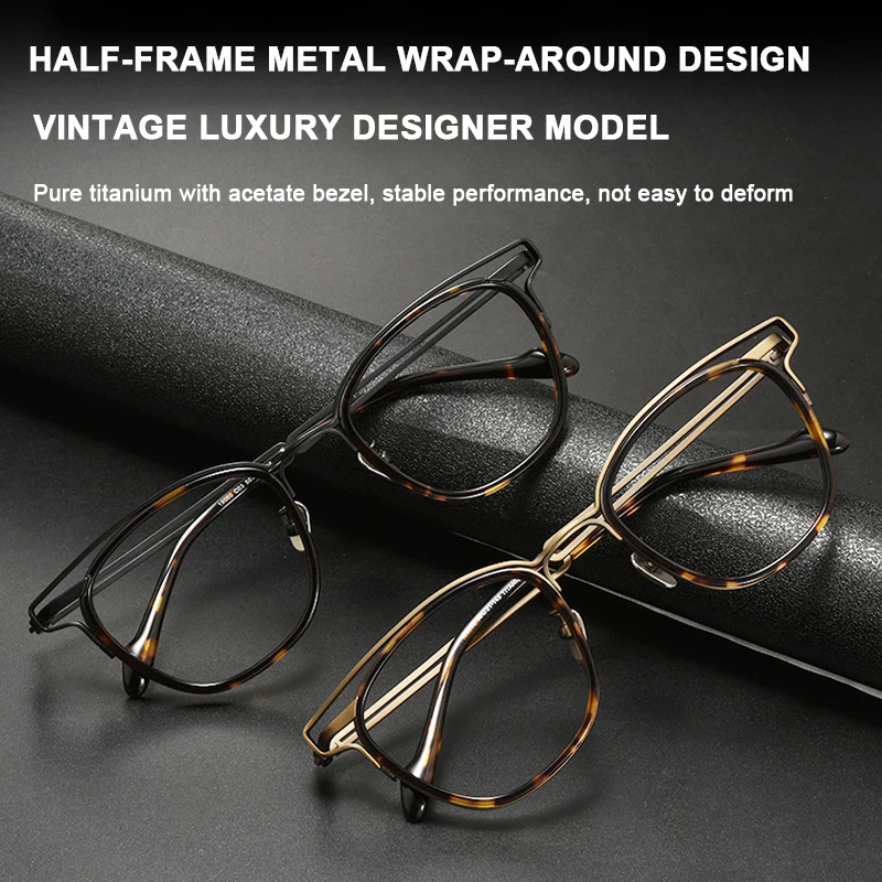 

Japanese Handmade Luxury Pure Titanium Women Glasses Frames Acetate Rings Men Vintage Ultra Light Eyeglasses Business Spectacles