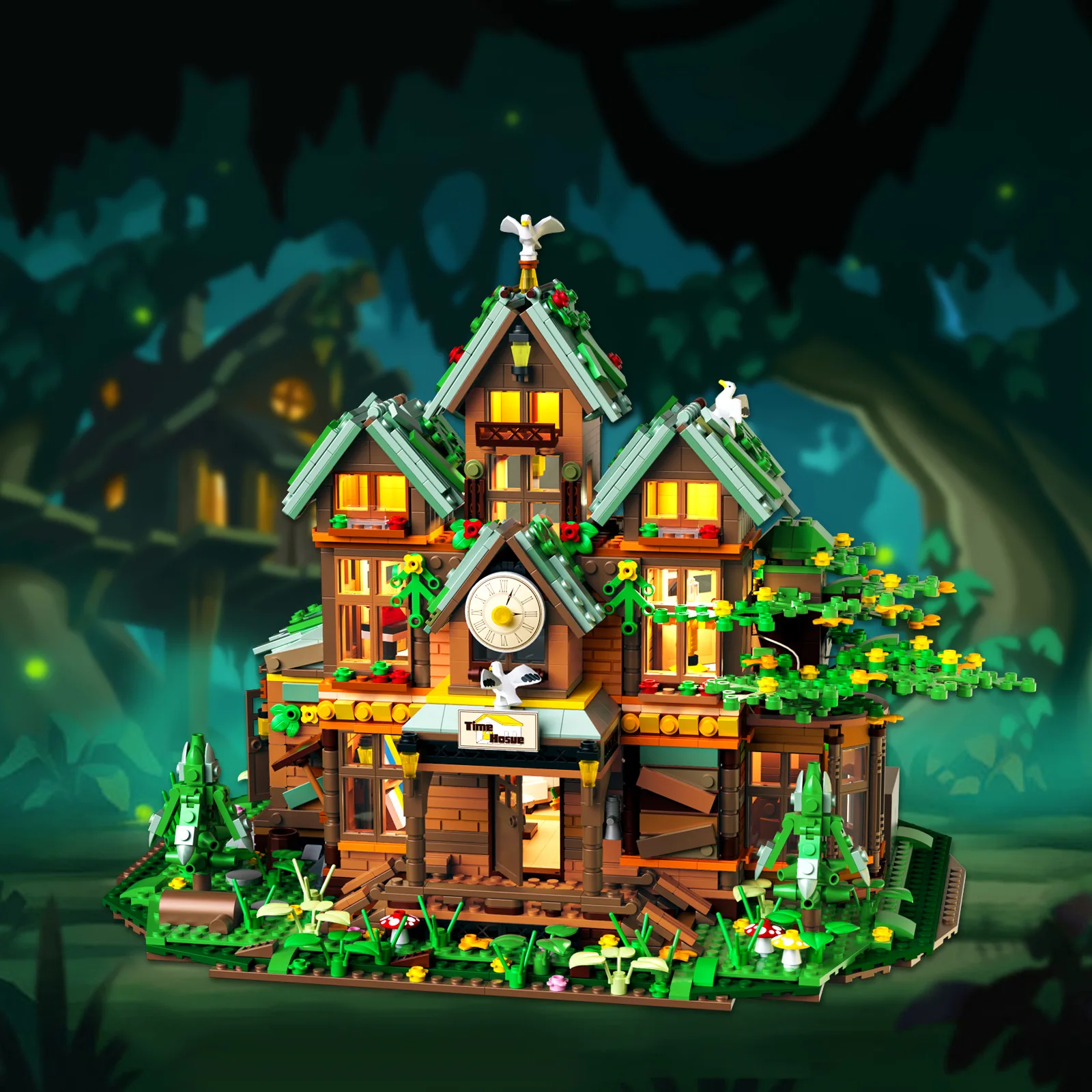 Ensemble de blocs de construction Lego compatibles, lumières de maison en bois, Mini jouets de jardin forestier, cadeaux pour enfants et adultes, garçons et filles