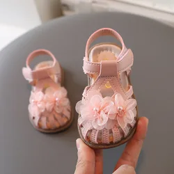 New Summer Kids Sandals Fashion Girls' Little Flower Princess Sandals Student Baby Soft Sole Flat Sandals Walking Shoes H801