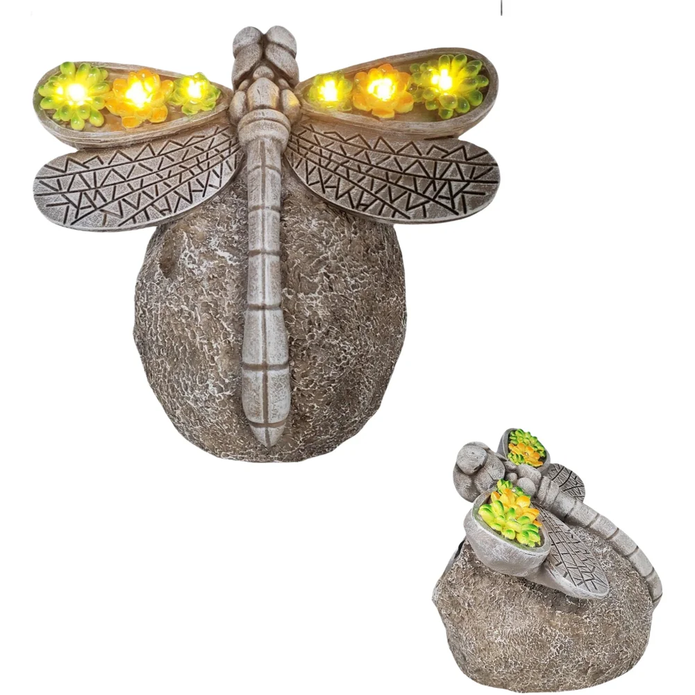 Solar Path Light - トンボソーラーガーデンライト樹脂工芸品、天然植物モチーフ、温かみのあるLEDグロー、18.5x14.5x14cm、芝生、小道、デッキ用