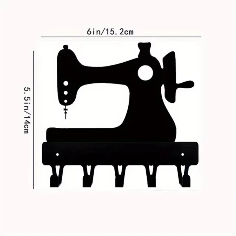 CIFBUY Seamstress Metal Key Rack Sewing Machine Theme Wall Mount Iron Art Hook Storage Decorative Charm Utility Hooks Gift