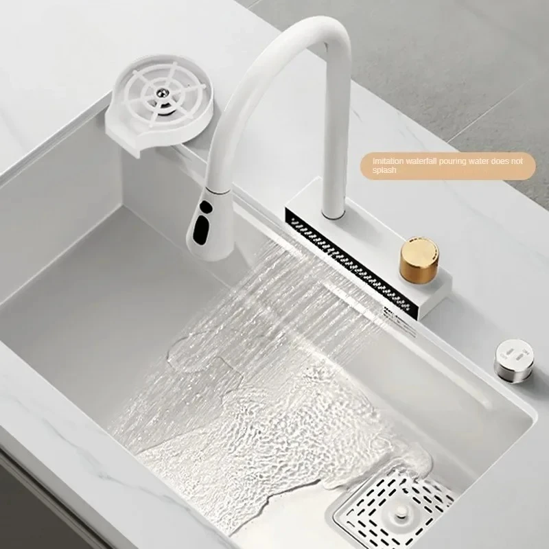 White High-end Design Kitchen Sink for Restaurant Luxury Modern Kitchen Sinks for Home Thickened Stainless Steel Smart Sink