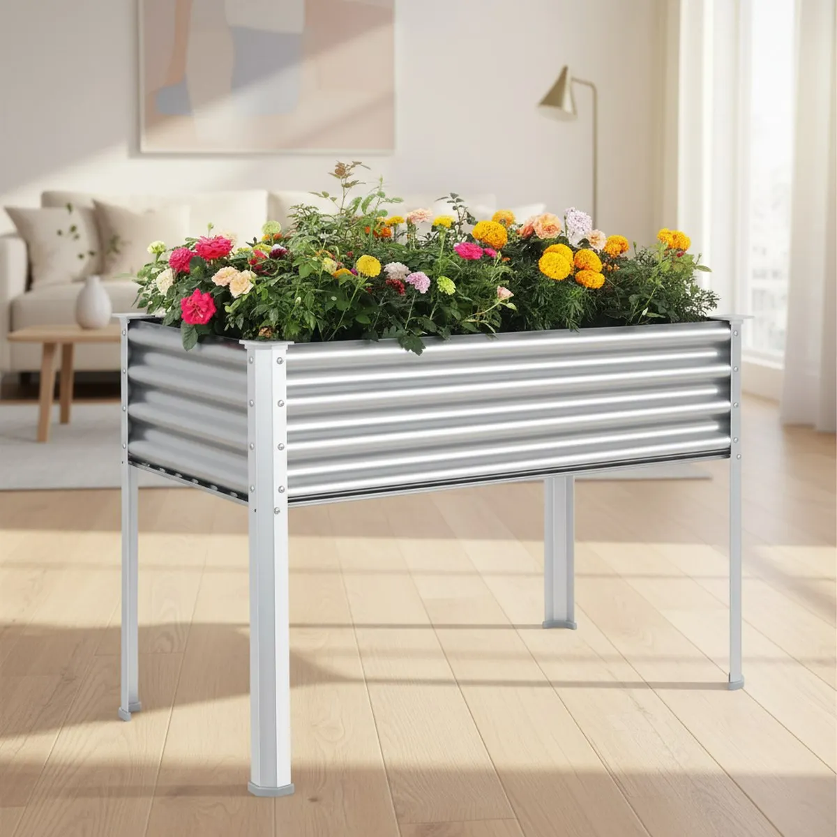 Large Galvanized Raised Garden Bed 48x24x32in Metal Planter with Legs for Patio Balcony