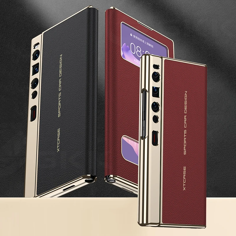 Oryginalne etui GKK do Huawei Mate XS 2 Luksusowe platerowane gładkie skórzane okna Magnetyczny składany uchwyt Pokrowiec do etui Huawei Mate XS2 — zdjęcie produktu 5