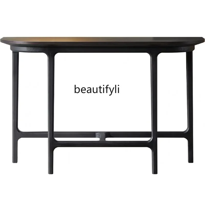 

l Italian solid wood entrance table, strip case entry foyer, semi-round entrance table black light luxury end-view table