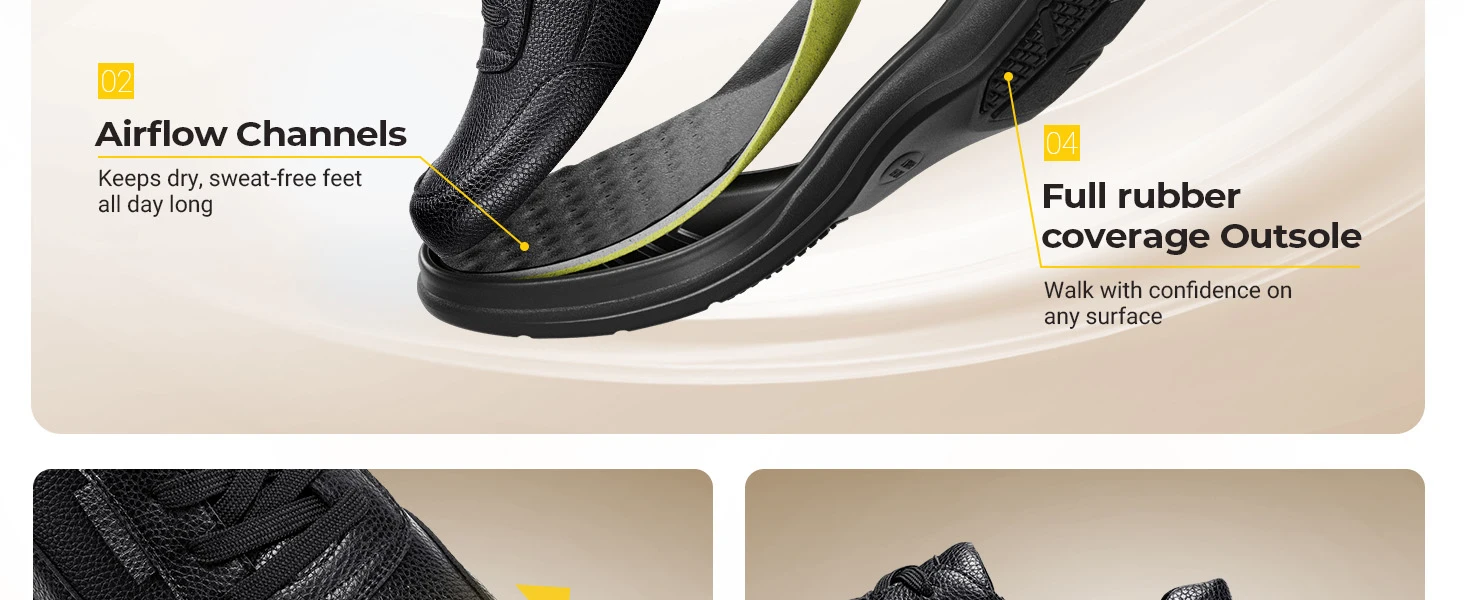 FitVille Herren Breite Leder-Oxford-Schuhe Wasserabweisende Rutschfeste Business-Anzugschuhe mit Verstellbarem Riemen für Geschwollene Füße – Detail 3