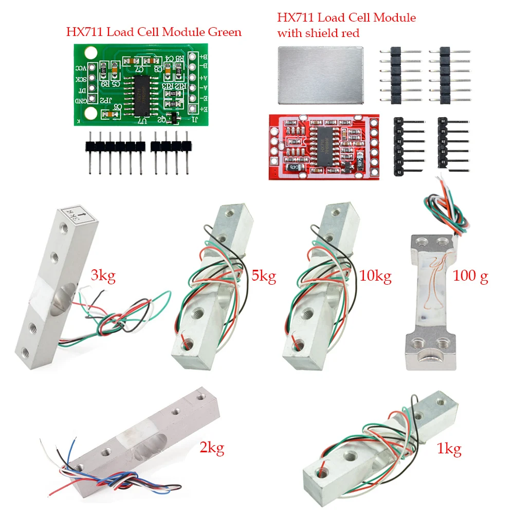 Load Cell 100G 1KG 2KG 3KG 5KG 10KG Load Cell Module Electronic Scale Aluminum Alloy Loading Pressure Sensor Module with Cable