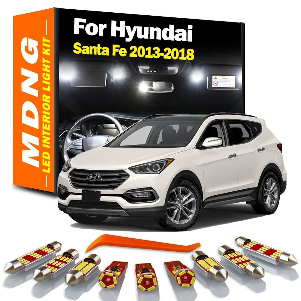 MDNG 9X Car Led Interior Light Kit For Hyundai Santa Fe 2013 2014 2015 2016 2017 2018 Map Reading Trunk Dome License Plate Lamps