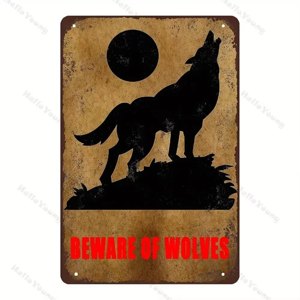 Безрамный ретро металлический постер BEWARE OF WOLVES — украшение в художественном стиле для охоты, добавляет форму флера до двора, фермы, горы и полевых настроек