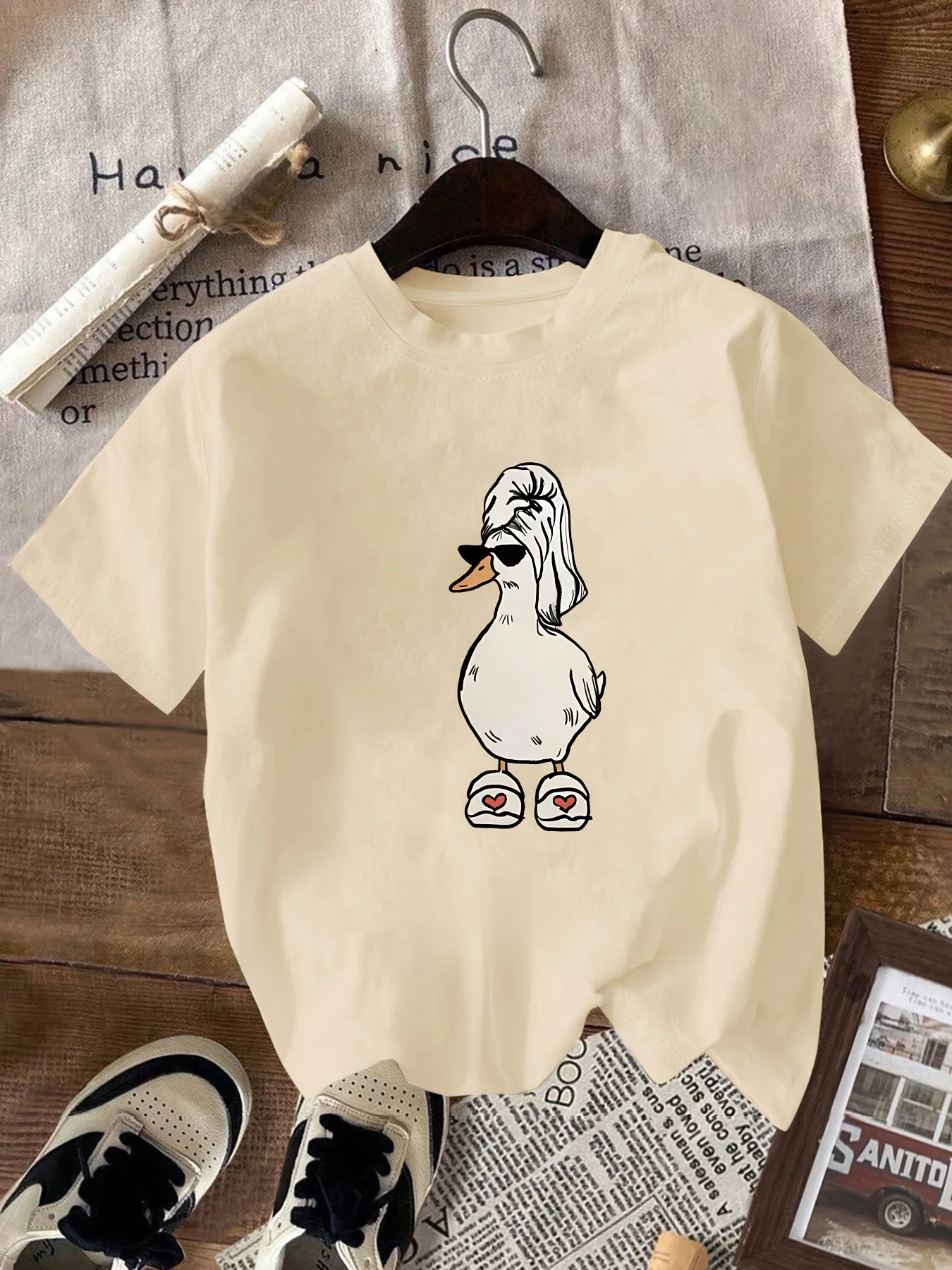 Summer New Silly Goose Pattern T-shirt Women's Round Neck Animal Print Fashionable Summer Short Sleeved Summer Casual T-shirt