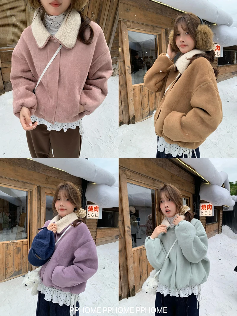 양털 재킷 여성용 카멜 색상 가을 시즌 적평절기 전환기 단계 온화한 기간 여성용