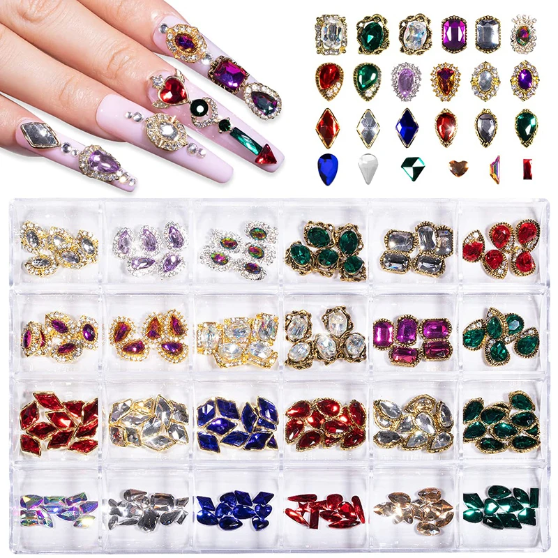 Nail Art Rhinestones Decoration Kit 3D Crystal Nail Charms Diamond Diy Alloy Luxury Jewelry Gem Nail Supply Manicure Accessories