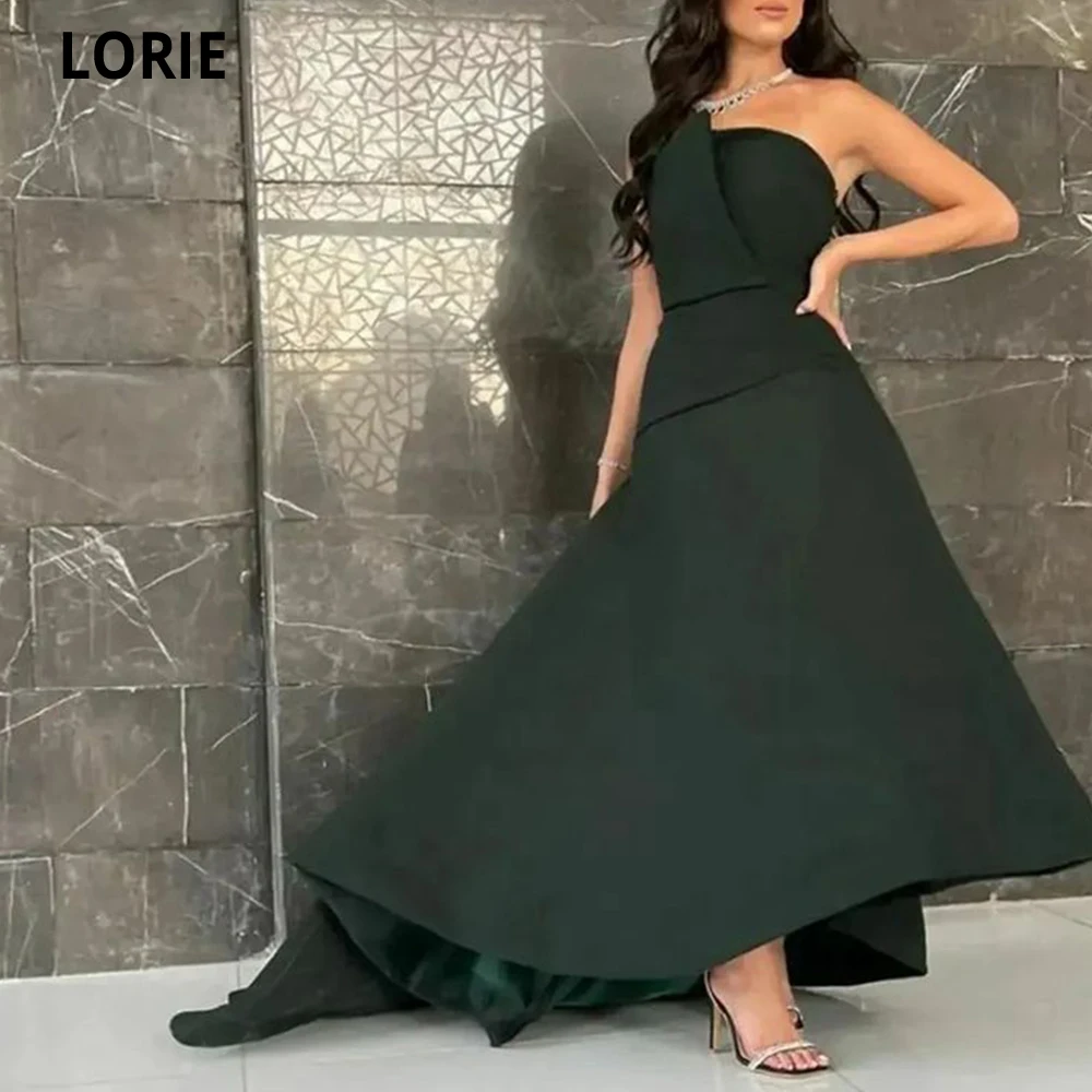 

LORIE Deep Green Satin Evening Dresses Strapess Mermaid Formal Wedding Party Prom Gowns With Train Saudi Arabia Robe De Soirée