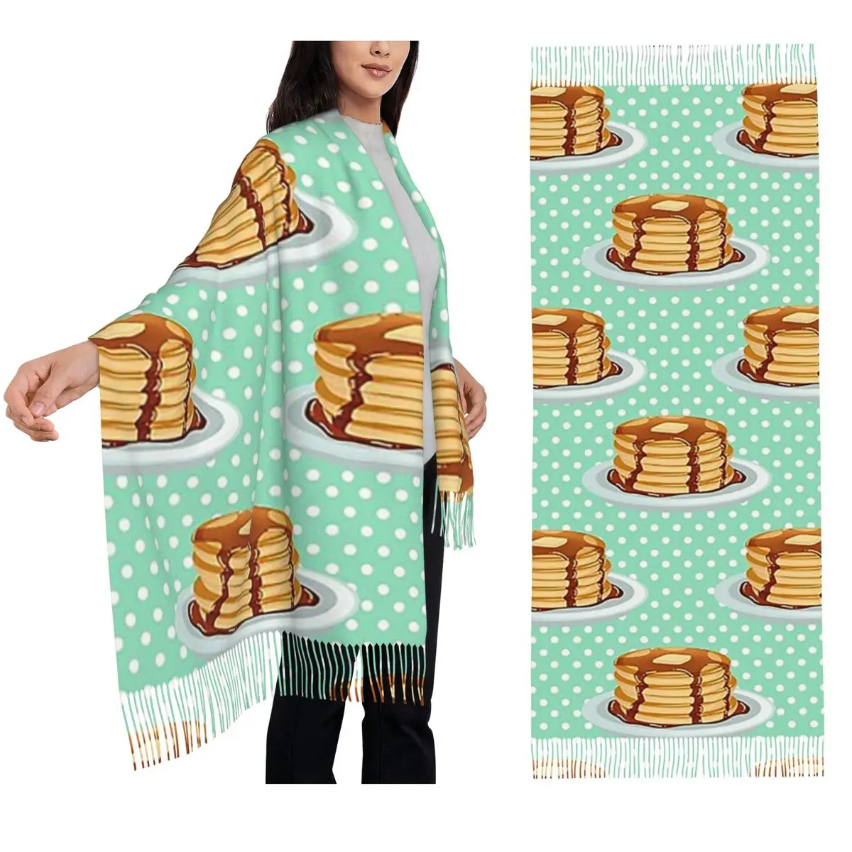 

Блинчики с кленовым сиропом, шарф, шарфы с кисточками, женские мягкие теплые шали и накидки, большая осенне-зимняя шаль