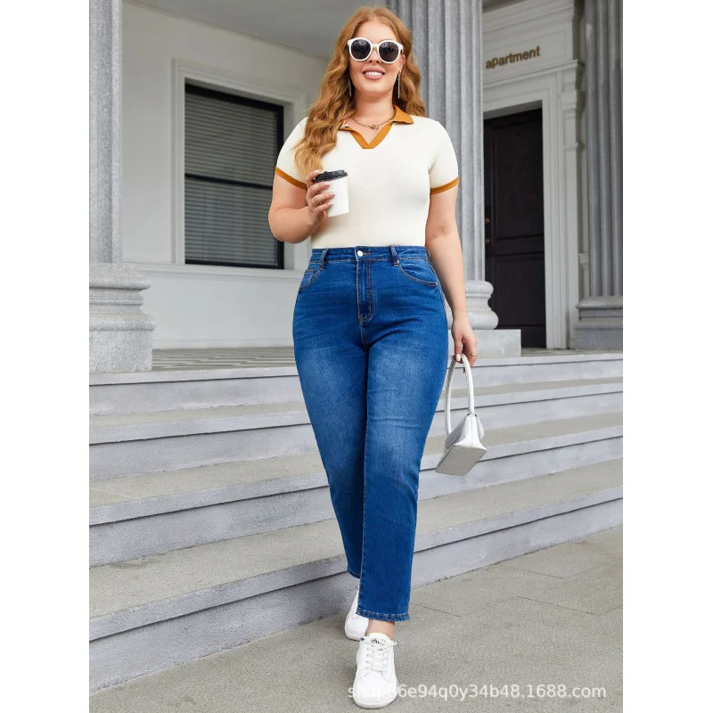 Grensoverschrijdende Europese En Amerikaanse Plus Size Denim Harembroek Fatmmslim Stretch Taps Toelopende Pantstemuamazonsheinspot Goederen