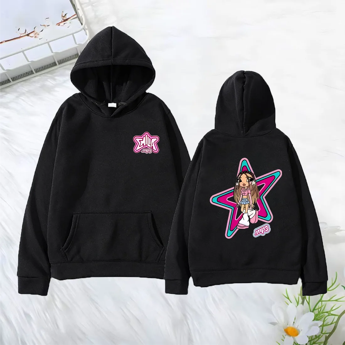 

Emilia Mernes MP3 Cartoon Graphic Hoodie Men Women new clothes Printed streetwear Fleece Fashion Long sleeve hip hop Sweatshirts