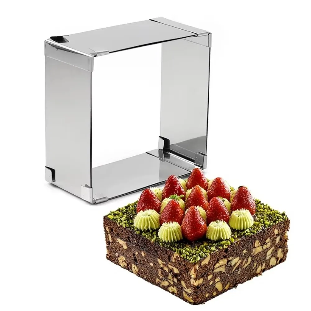 Square Adjustable Cake Mold DIY Rust-proof Stainless Steel Baking Mould Non-stick Reusable Dessert Baking Mould Kitchen