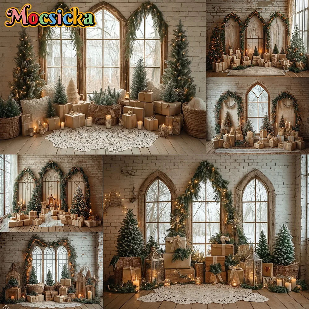 Mocsicka التصوير خلفية شجرة عيد الميلاد نافذة غرفة الديكور الأسرة عيد الميلاد عطلة صورة الخلفيات للصور