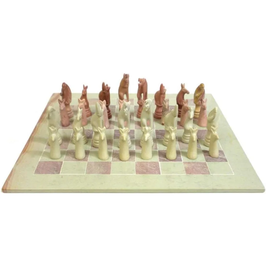 

HandCarved Soapstone 15inch Board and Animal Chess Set for Home Decor and Gift Giving Unique African Artisan Craft with Intrica