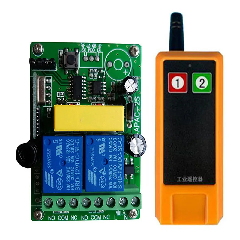 433MHZ Ndustrial AC 110V 220V 2CH RF Wireless Remote Control Switch Radio Receiver With 20-2000M Long Distance Remote controller