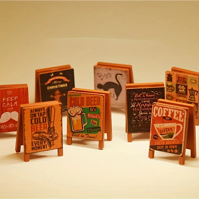 Simulated Wooden Signboard Miniature Dolls House Coffee Milk Blackboard Ornaments Mini Chalkboard Drawing Scene Decoration Props