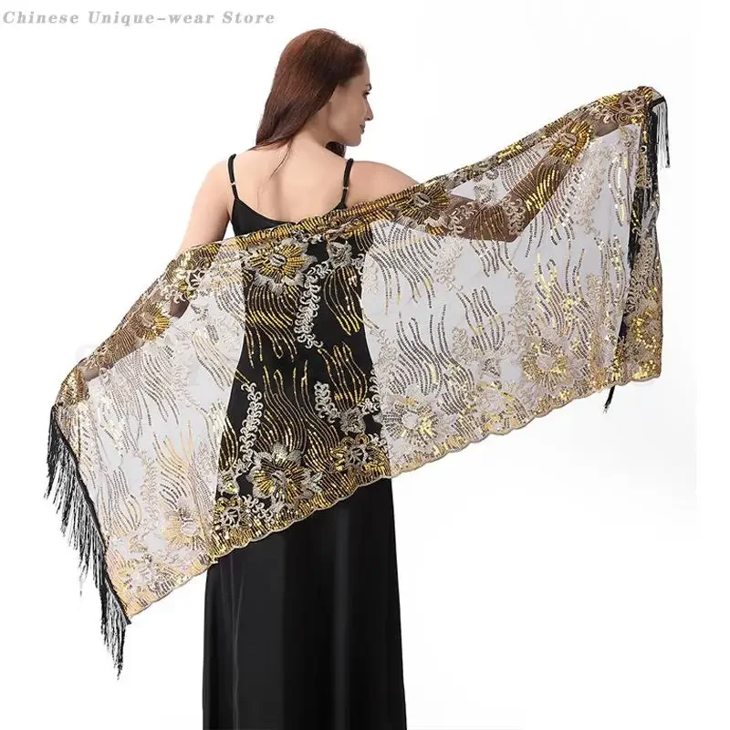 

Женский модный шарф, женские длинные золотые шарфы с блестками, вечернее платье, шаль, весна-лето, пончо, роскошный плащ из пашмины с кисточками Bufanda
