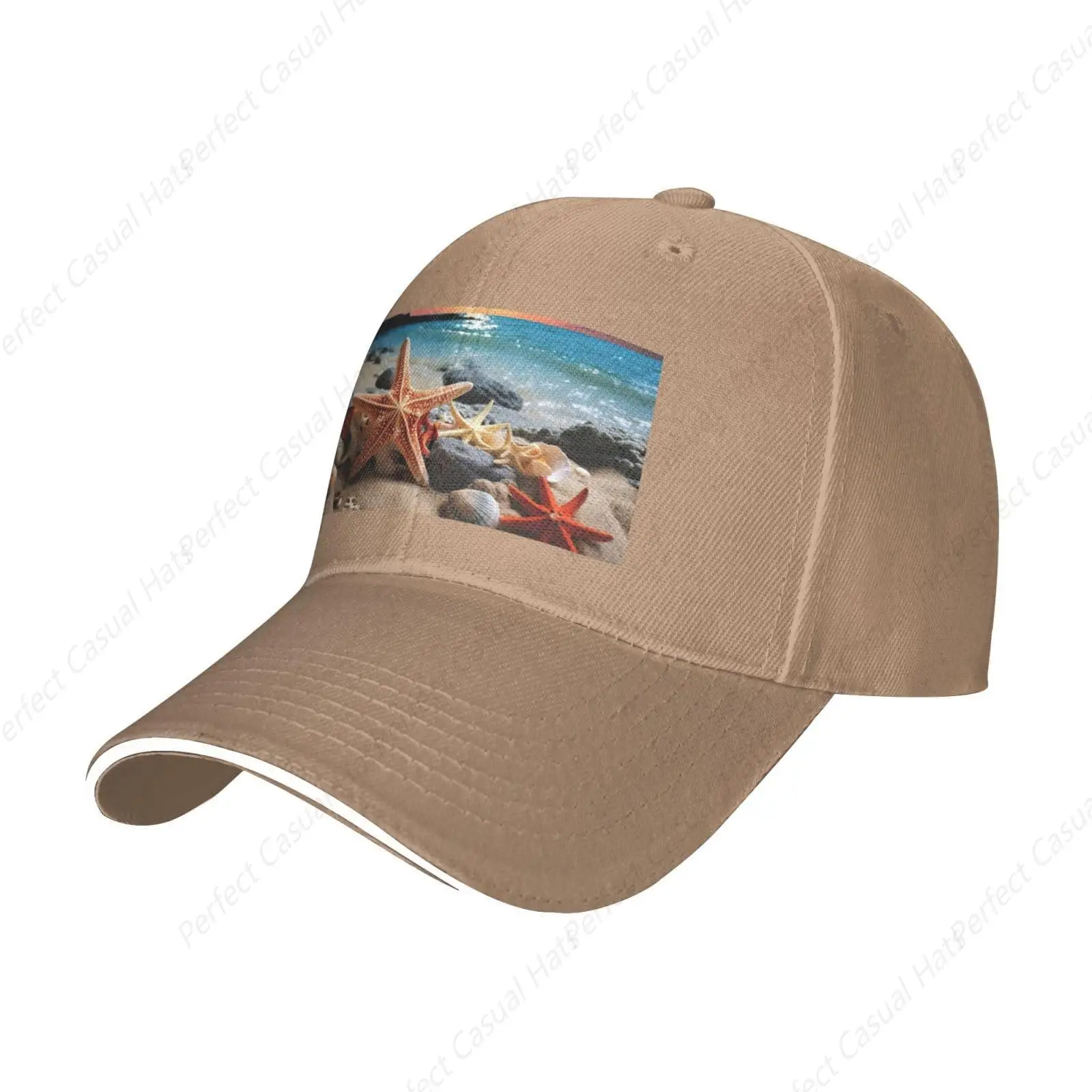 Hot-Selling Starfish And Coral On Beach Print Caps Sandwich Peaked Caps Trucker Hat Unisex Outdoor Sport Travel Sun Visor