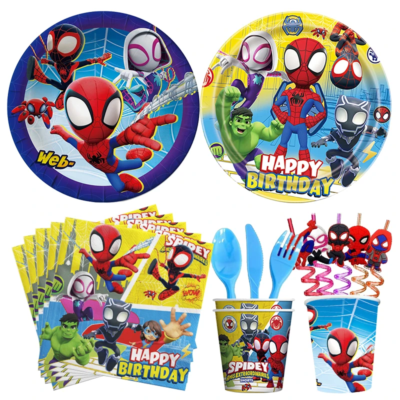 Spidey Birthday Decorations Spidey And His Amazing Friends Tableware Set Plates Cups Backdrop Balloons Child Party Supplies