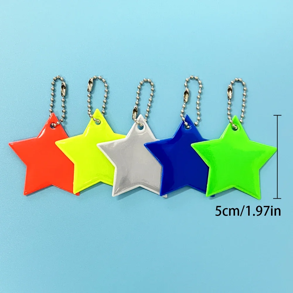 10 peças chaveiros reflexivos de dupla face simples e elegantes com estrela de cinco pontas à noite