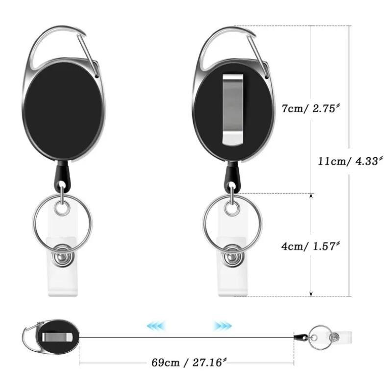 1pc Retractable Badge Reel Oval Shape Working Permit Clip Chest ID Tag Passs Work Card Clip Keychain Badge Holder Reel