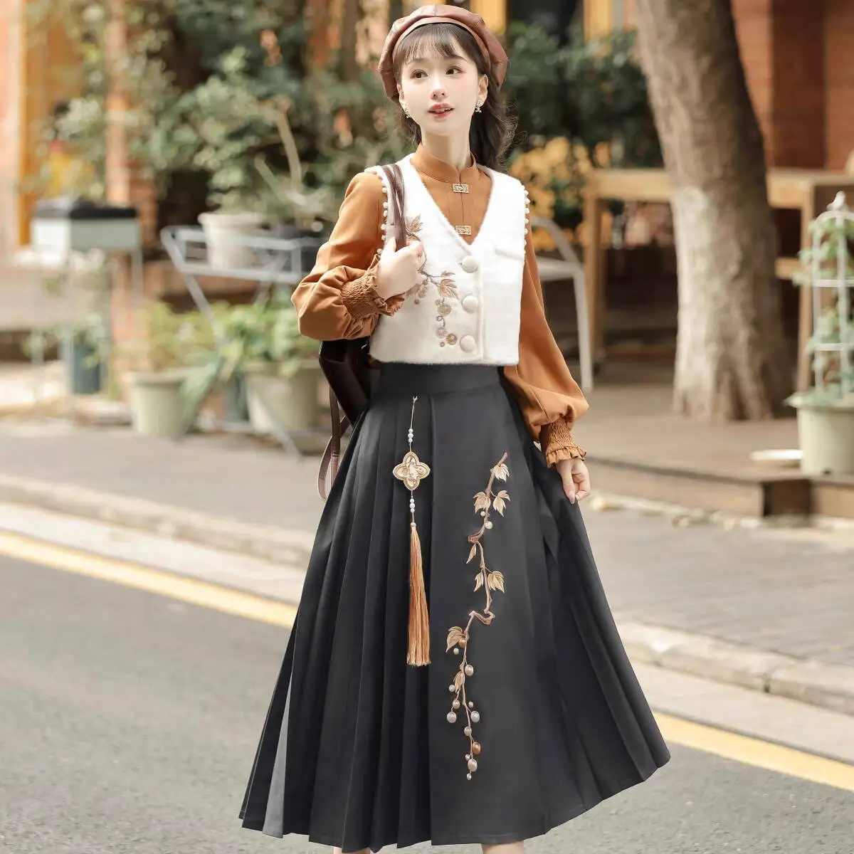 

New Chinese Style Improve Dress Suit Embroidery Waistcoat Tops Skirt Guofeng Han Elements Fiesta Carnival Halloween Cosplay