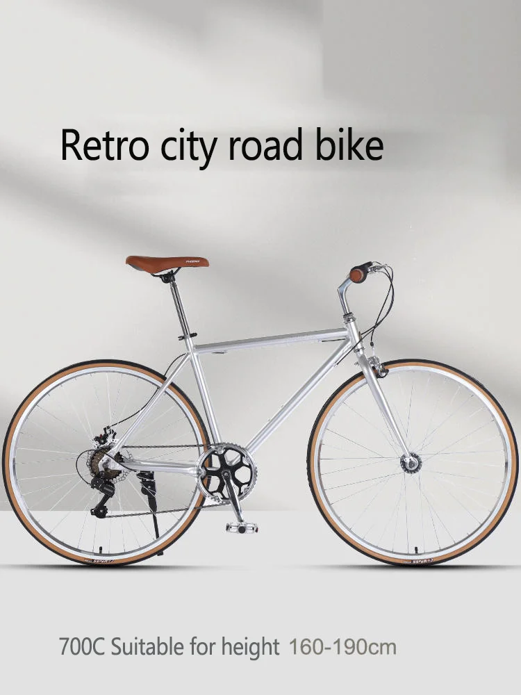Retro Road Bike for Adults, Aluminum Alloy, V-brake, Disc Brake, Commuting, Vintage Bicycle, 7 Speed